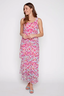 Floral mesh layered maxi dress