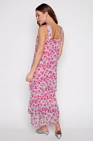 Floral mesh layered maxi dress