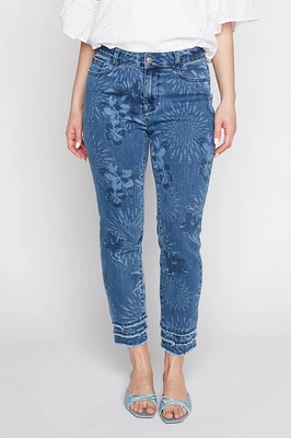 Slim leg printed jean