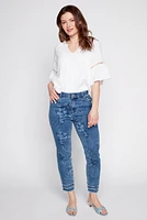 Slim leg printed jean