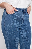 Slim leg printed jean