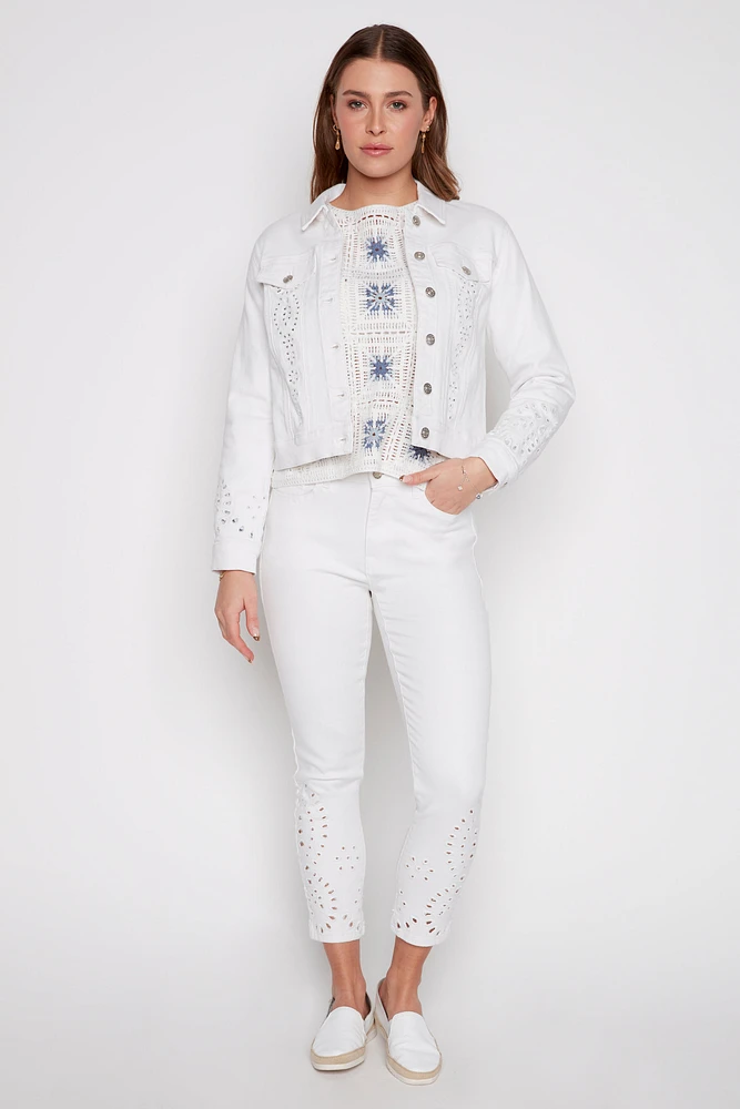 Eyelet embroidery jean jacket