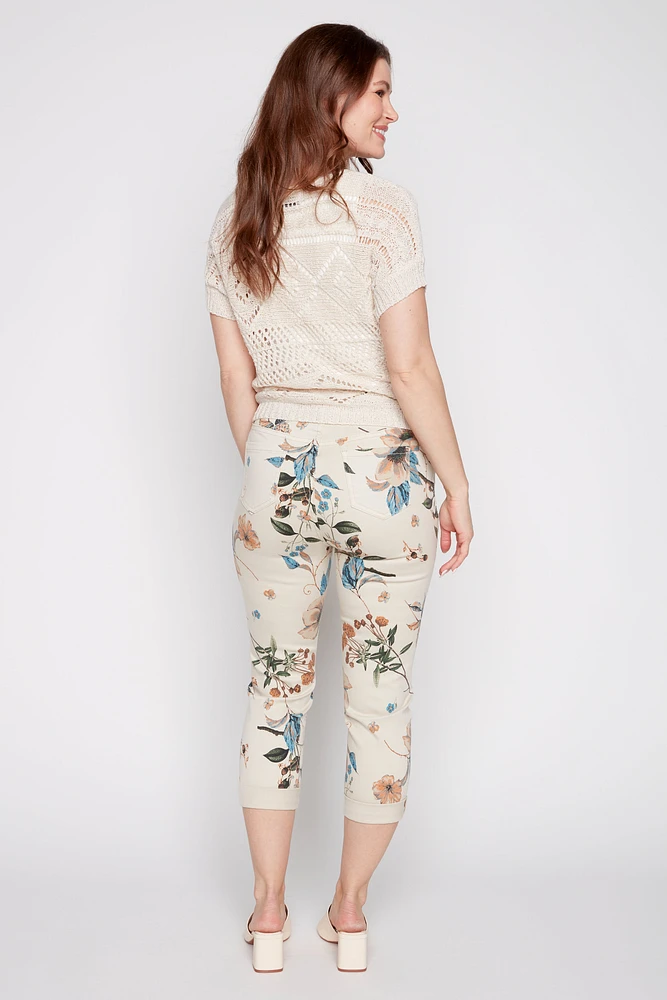 Floral denim capri