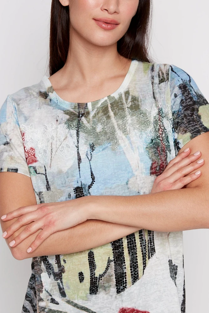 Abstract print burnout top