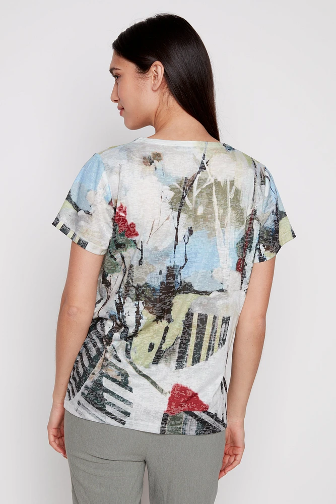 Abstract print burnout top