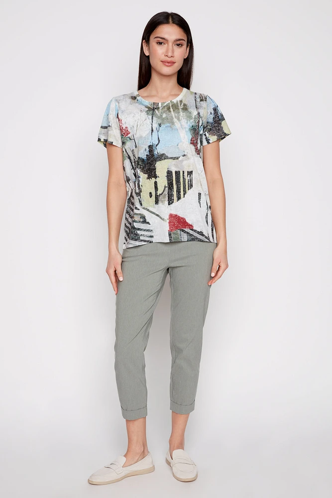 Abstract print burnout top
