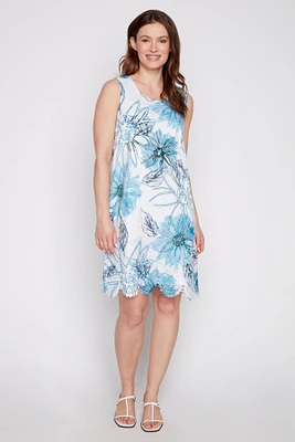 Burnout floral print dress with lace trim