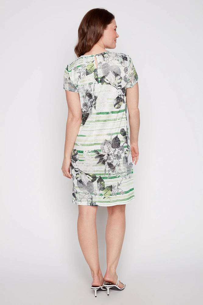 Printed burnout dress with lace