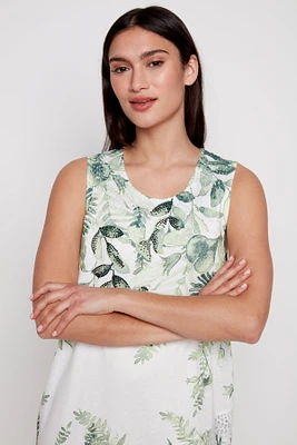 Printed burnout dress with lace trim