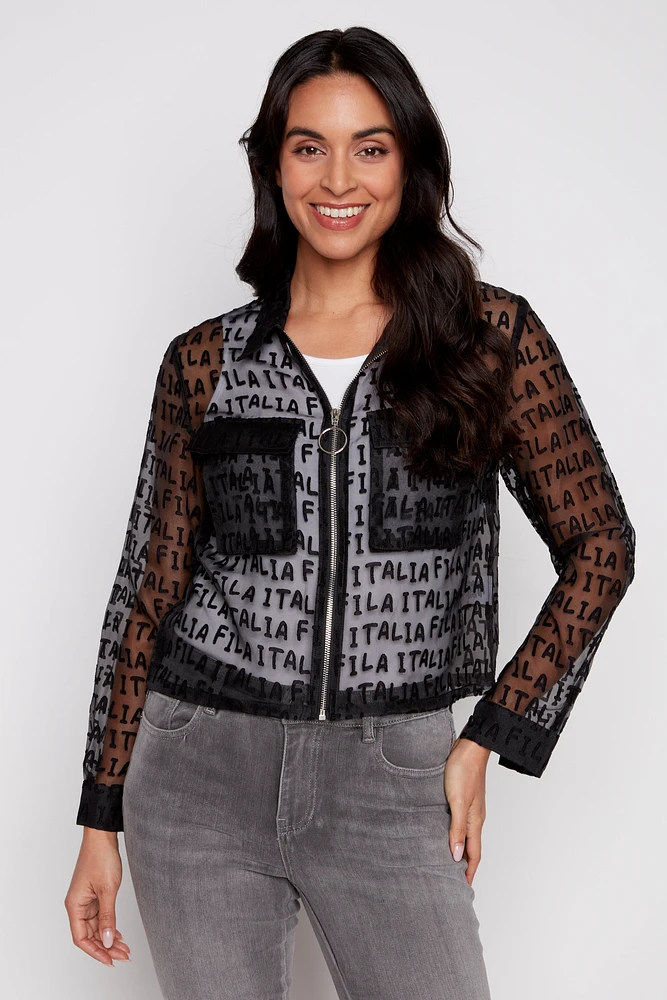 Newspaper print organza jacket