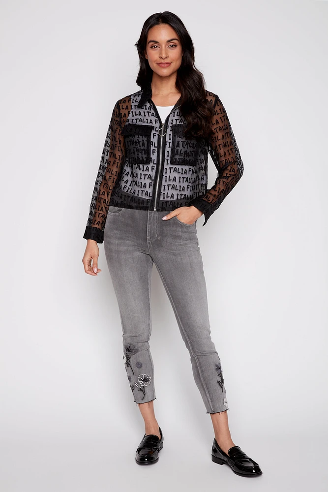 Newspaper print organza jacket
