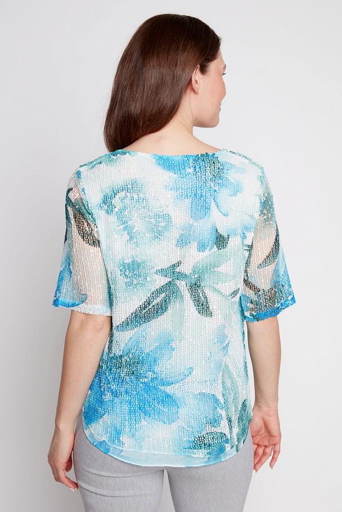 Floral net printed top
