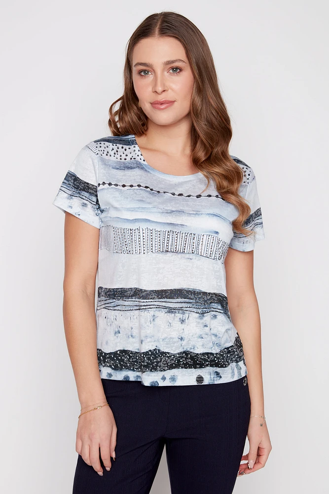 Abstract print burnout t-shirt
