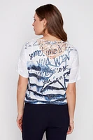 Printed burnout t-shirt with drawstring hem