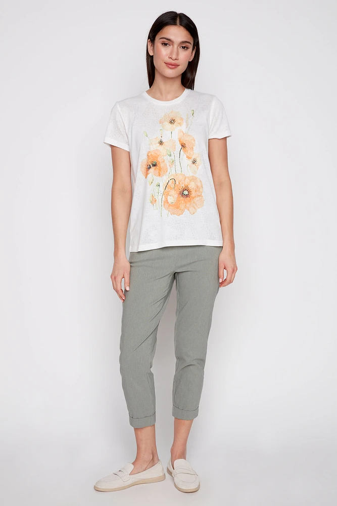 Embellished flowers burnout t-shirt