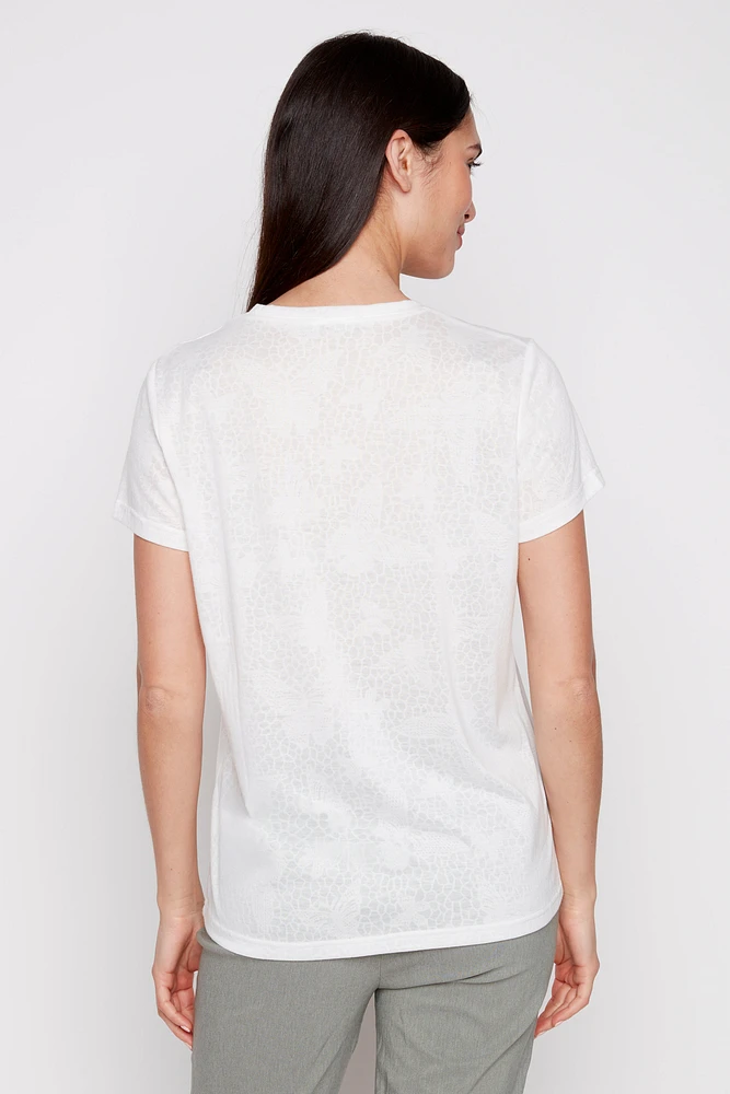Embellished flowers burnout t-shirt