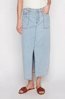 Denim maxi skirt with rhinestones