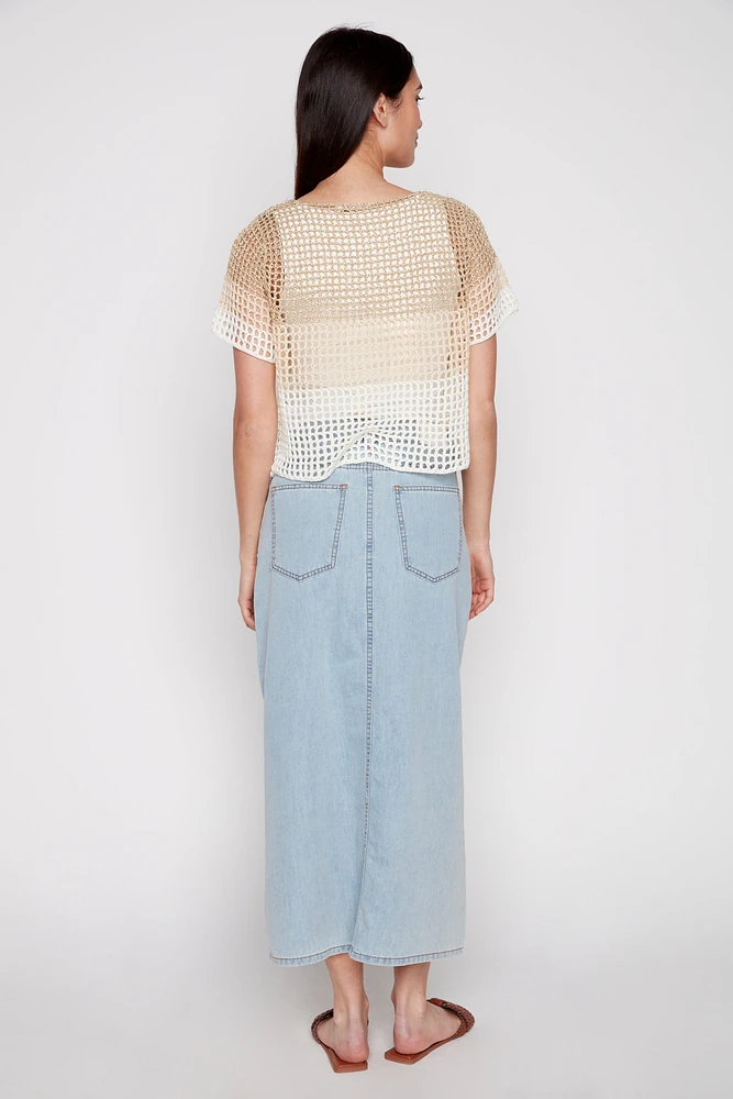Denim maxi skirt with rhinestones