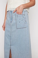Denim maxi skirt with rhinestones