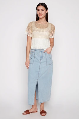 Denim maxi skirt with rhinestones