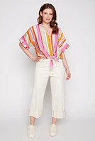 Multi stripe front knot blouse