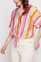Multi stripe front knot blouse