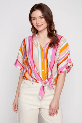 Multi stripe front knot blouse