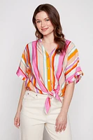 Multi stripe front knot blouse