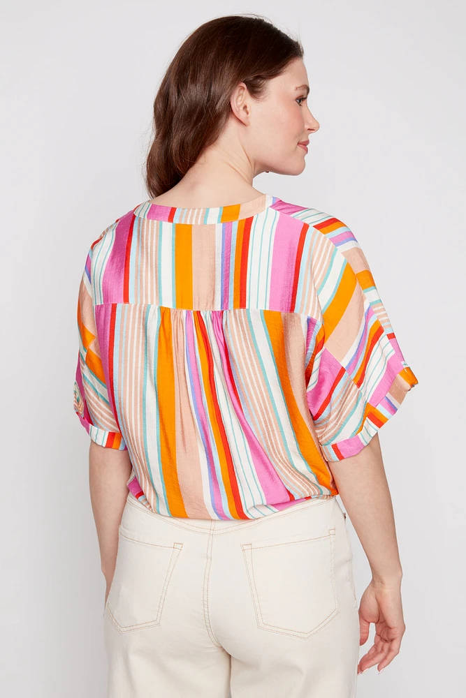 Multi stripe front knot blouse