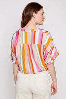 Multi stripe front knot blouse