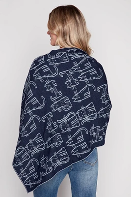 Le poncho à imprimé chat en tricot lurex