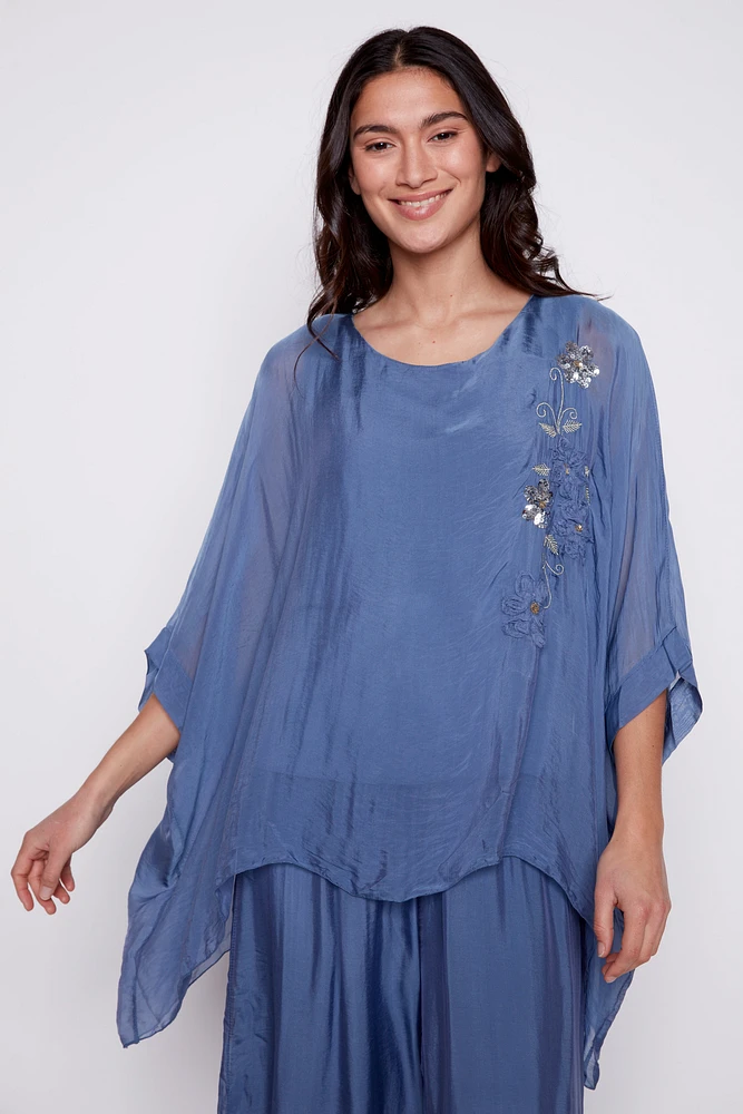 Floral embroidery silk caftan