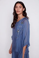 Floral embroidery silk caftan