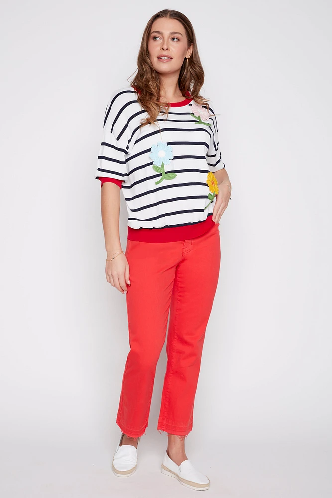 Floral applique sweater