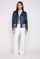 Stripe trim pleather jacket