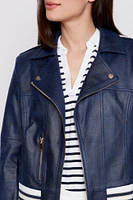 Stripe trim pleather jacket