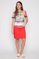 Mesh trim abstract print top