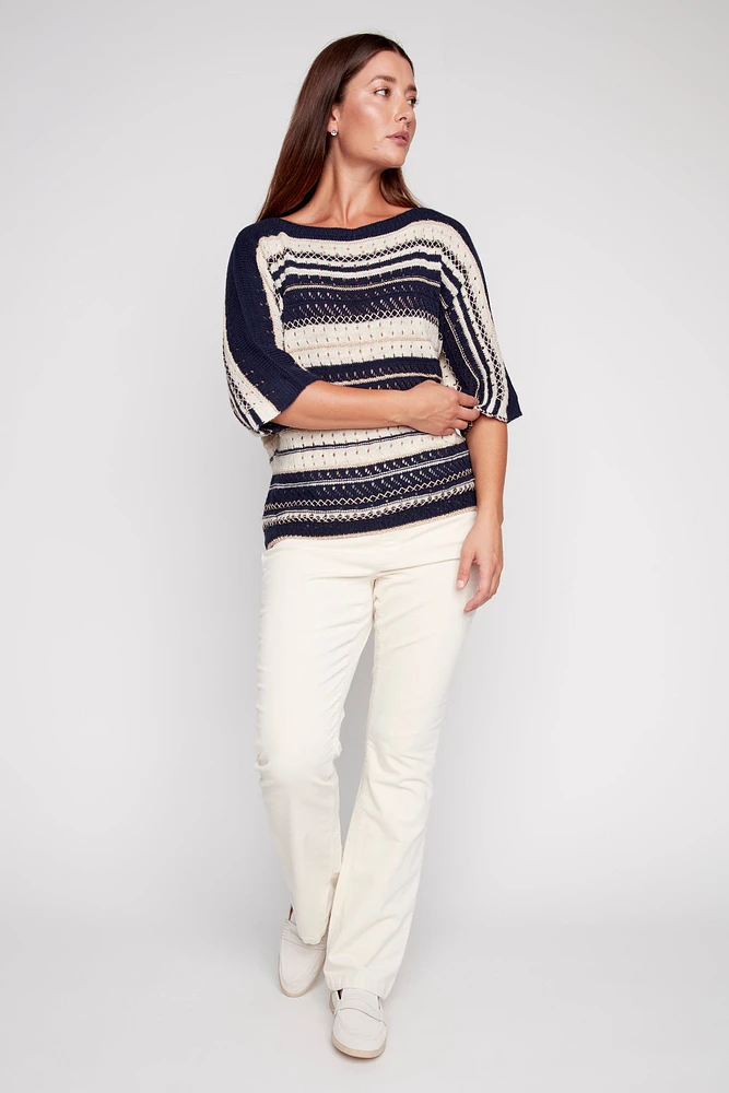 Three tone lurex stripe sweater