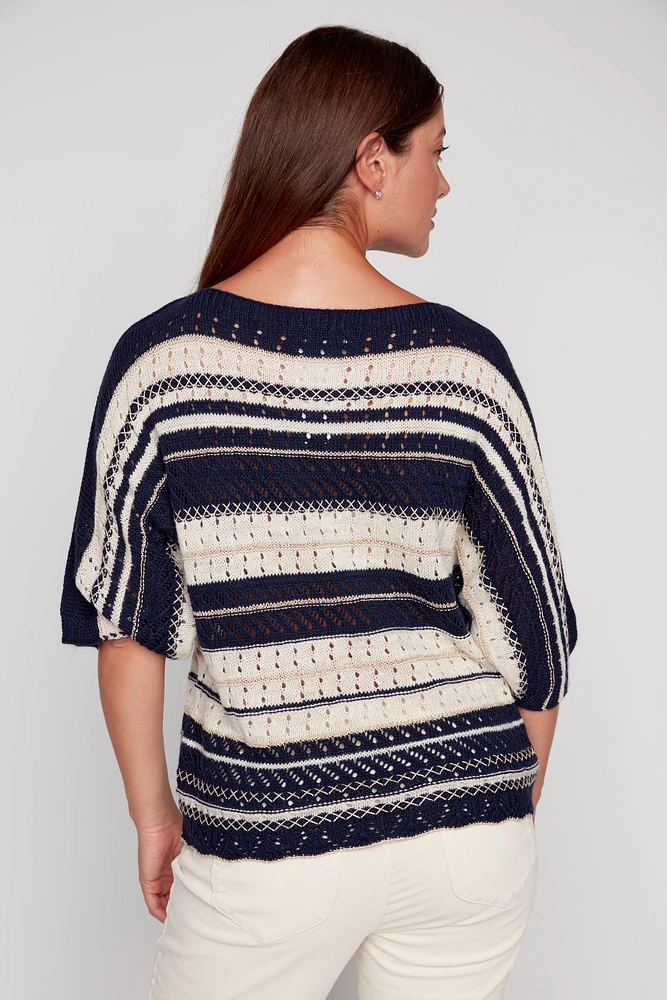 Three tone lurex stripe sweater