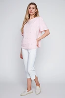 Solid cotton t-shirt with pearl detail