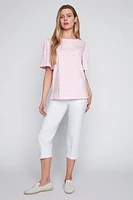 Solid cotton t-shirt with pearl detail