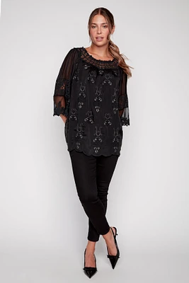 Lace silk top with lurex