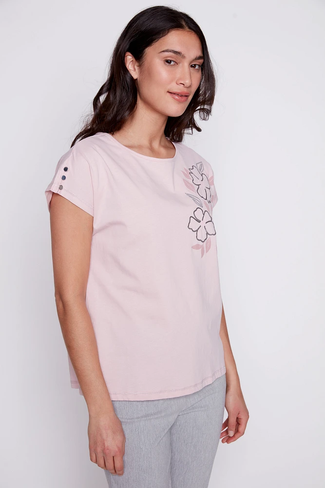 Foil floral cotton t-shirt