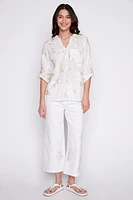 Leaf lurex embroidery cotton blouse