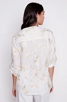 Leaf lurex embroidery cotton blouse