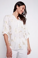 Leaf lurex embroidery cotton blouse