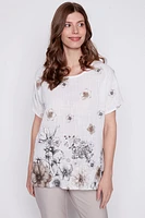 Floral border cotton gauze top