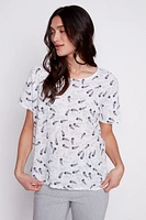 Fish print cotton gauze top