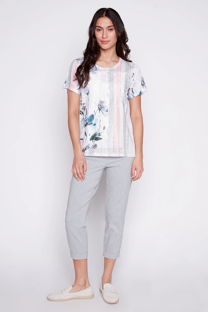 Zig zag lace printed t-shirt