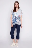 Tropical print burnout top